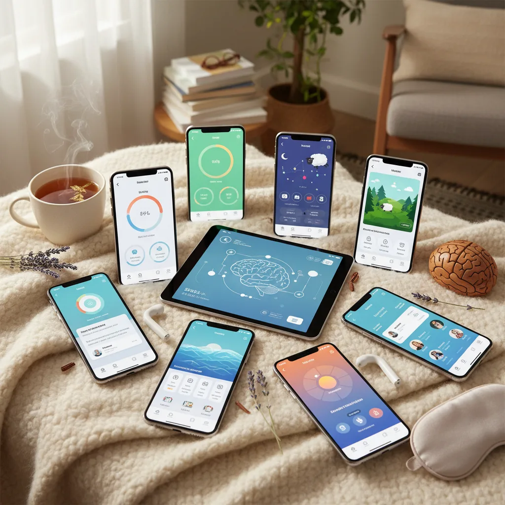 Smartphone screen showing diverse sleep apps and tracking data