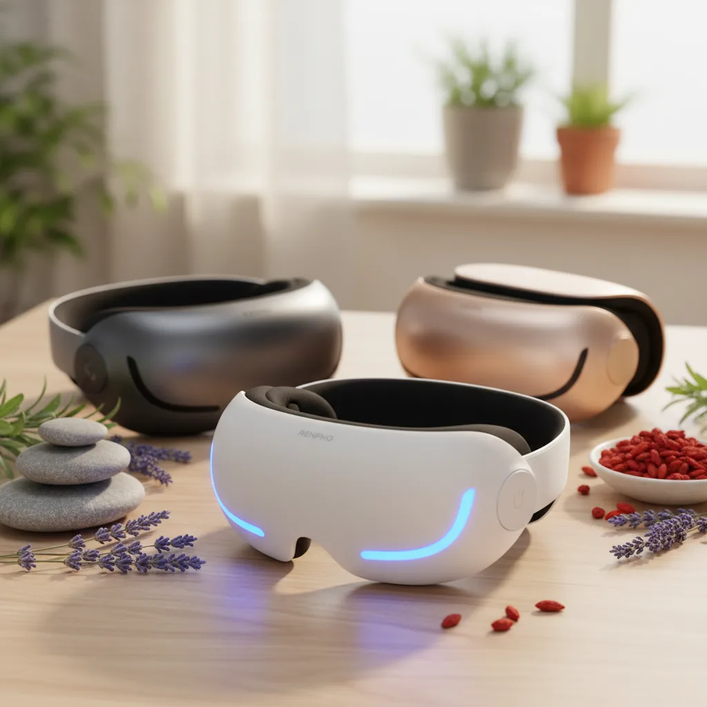 Close-up of a person using one of the best Renpho eye massagers, showing its ergonomic design.