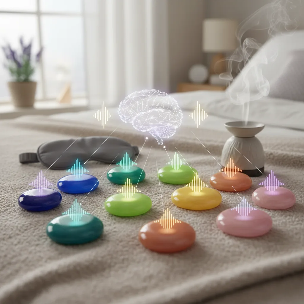 Man wearing specialized sleep headphones for binaural beats sleep therapy.