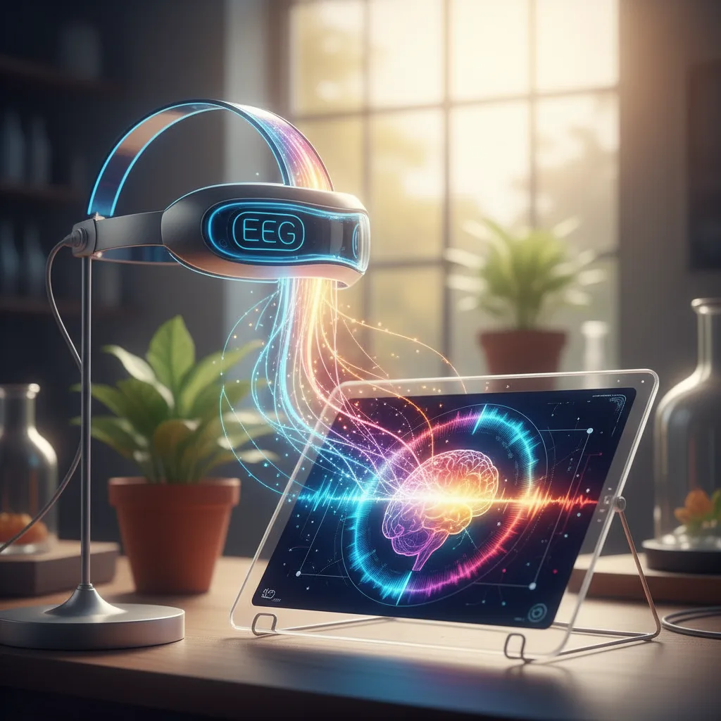 EEG technology monitoring brain wave patterns on a digital screen