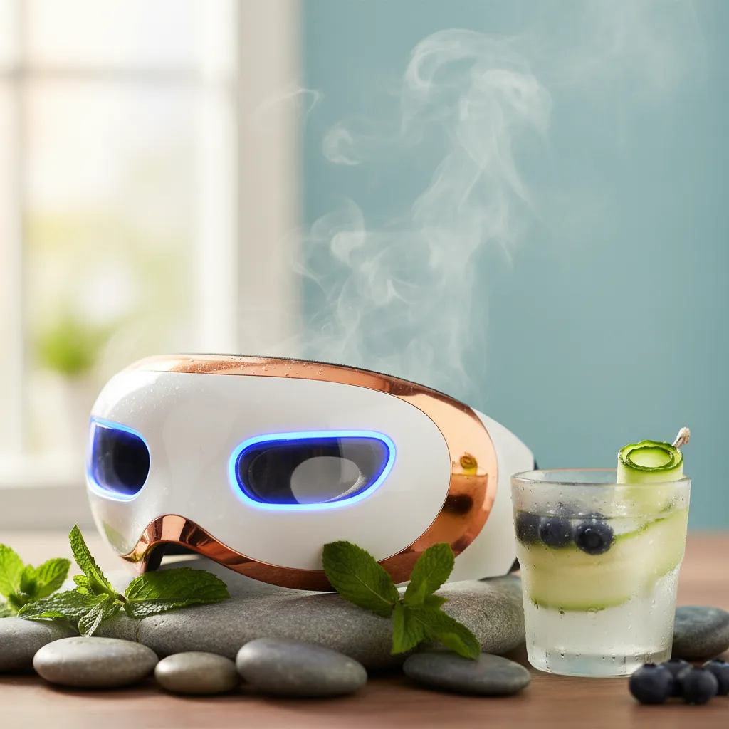 Advanced eye massager relieves migraines and provides deep relaxation for improved cognitive function.