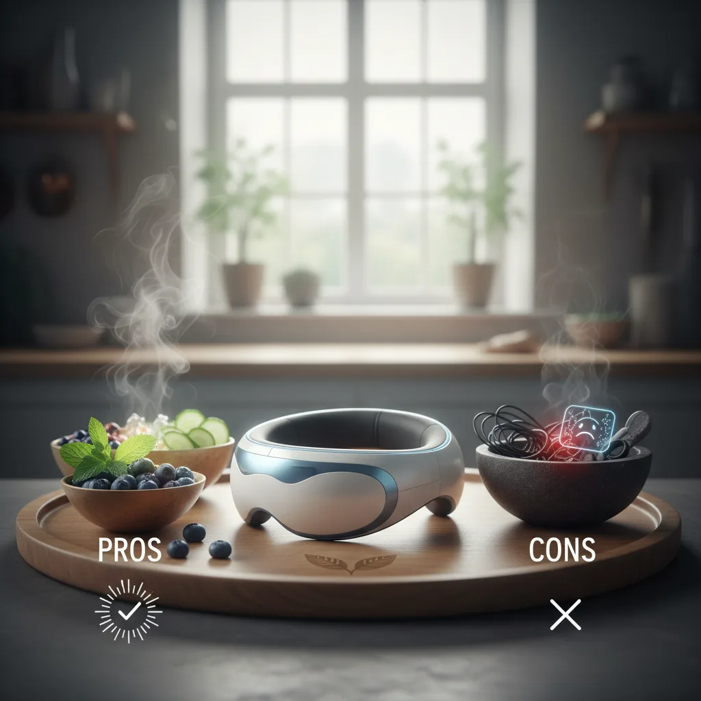 A person using an advanced eye massager, highlighting the pros and cons eye massagers offer for relaxation and digital eye strain relief.