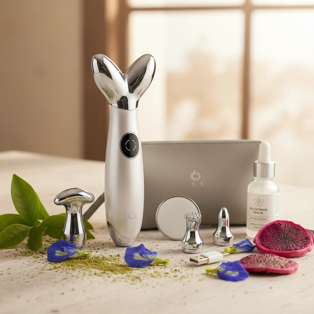 A person using eyeris 3 travel beauty tools to relax and reduce eye strain while traveling, showcasing its ergonomic design and portability.