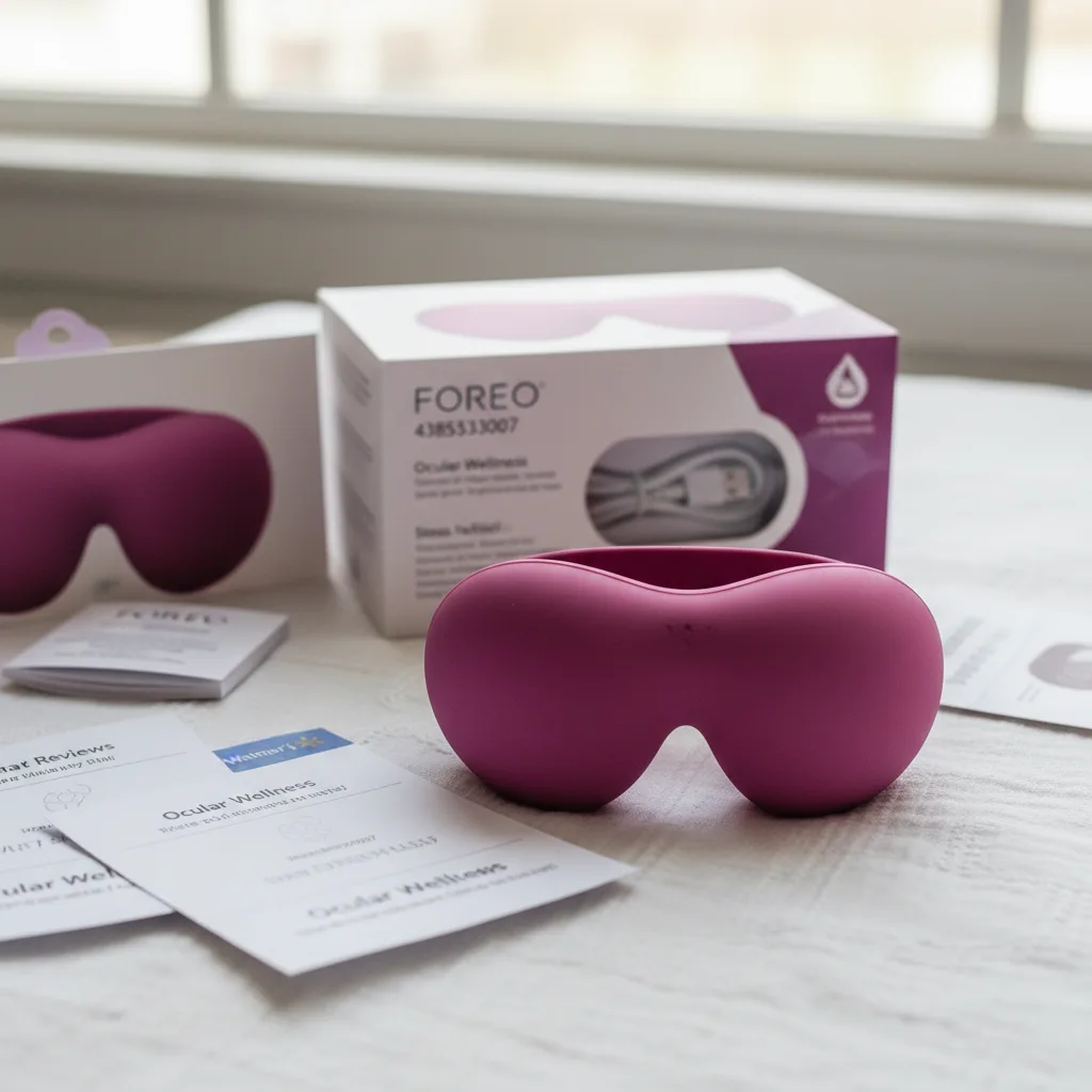 Foreo Iris Massager Magenta in action, demonstrating its ergonomic design and T-Sonic pulsations for periorbital rejuvenation based on walmart reviews product 438533007.