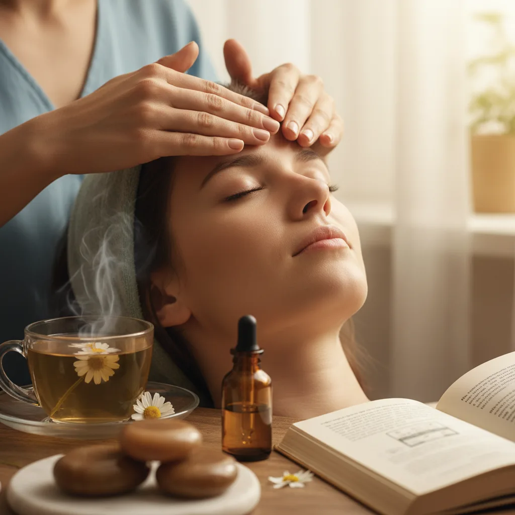 A person gently demonstrating how to massage the eyes for relief from digital strain