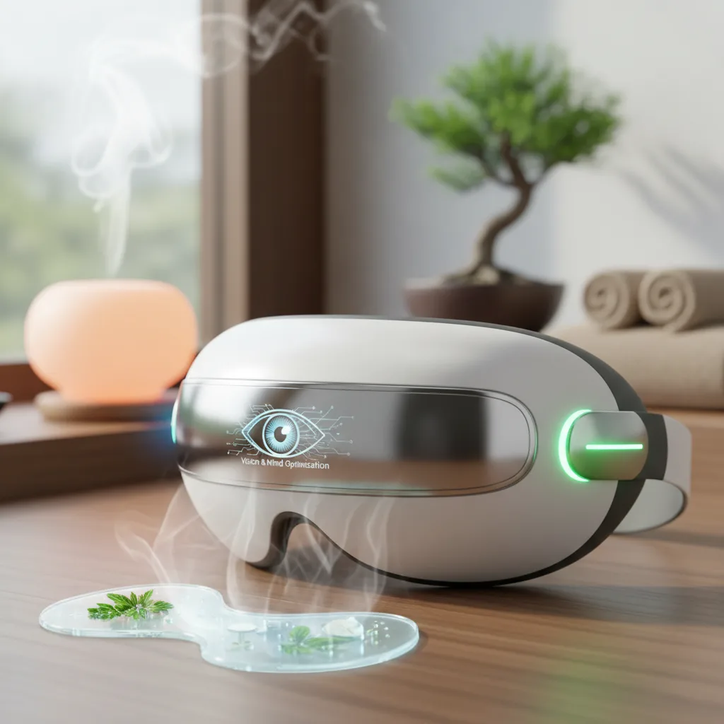 An intelligent eye massager in use, providing therapeutic relief and relaxation