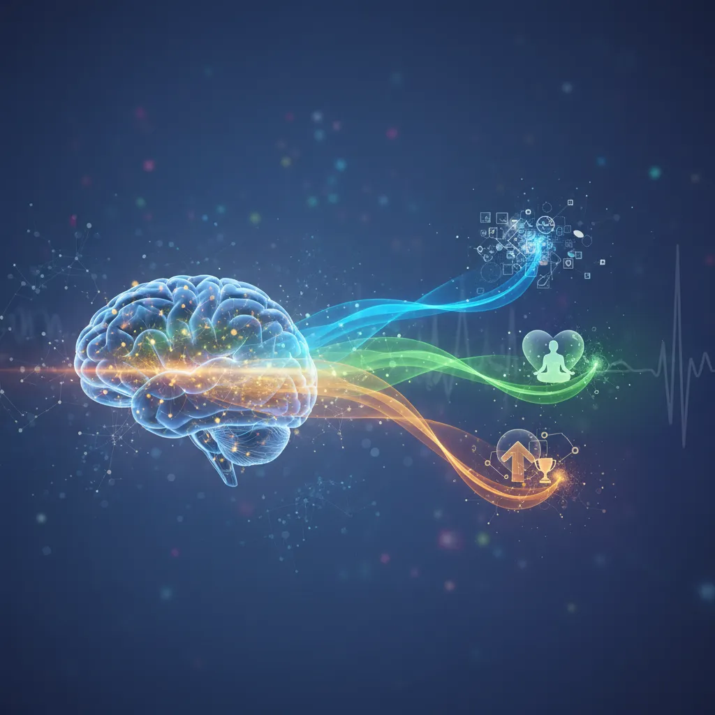 A person undergoing neurofeedback therapy, with EEG sensors on their head and brainwave patterns displayed on a screen, illustrating improved focus and mental well-being.