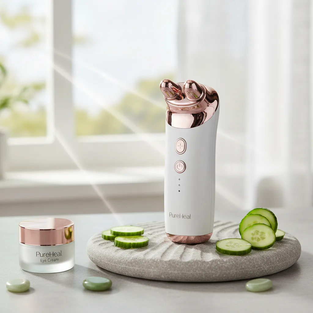 PureHeal Eye Massager in use, demonstrating the benefits highlighted in walmart reviews product 2297575032