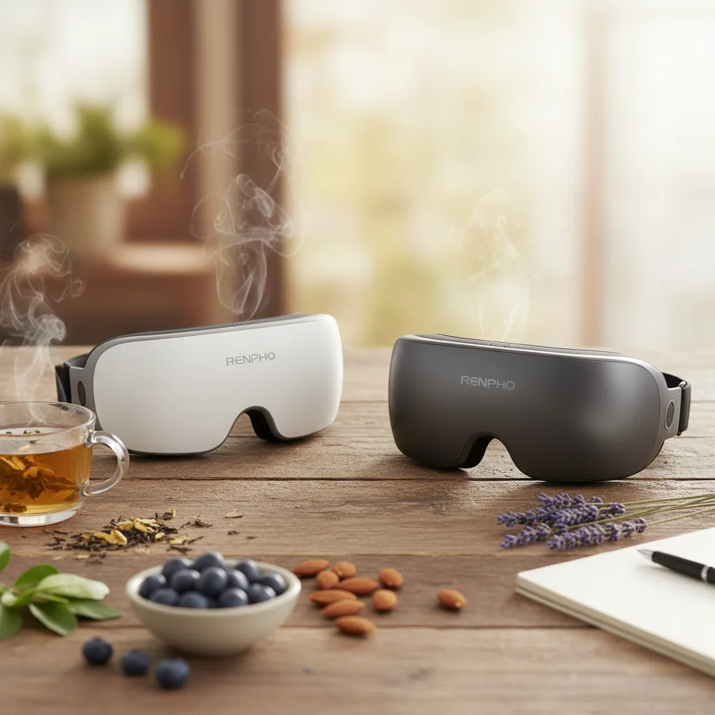 Renpho Eyeris 1 and 3 news highlighting features for eye relaxation and cognitive boost.