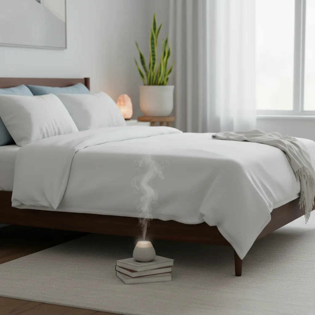 A person practicing sleep hygiene by dimming lights and reading a physical book.