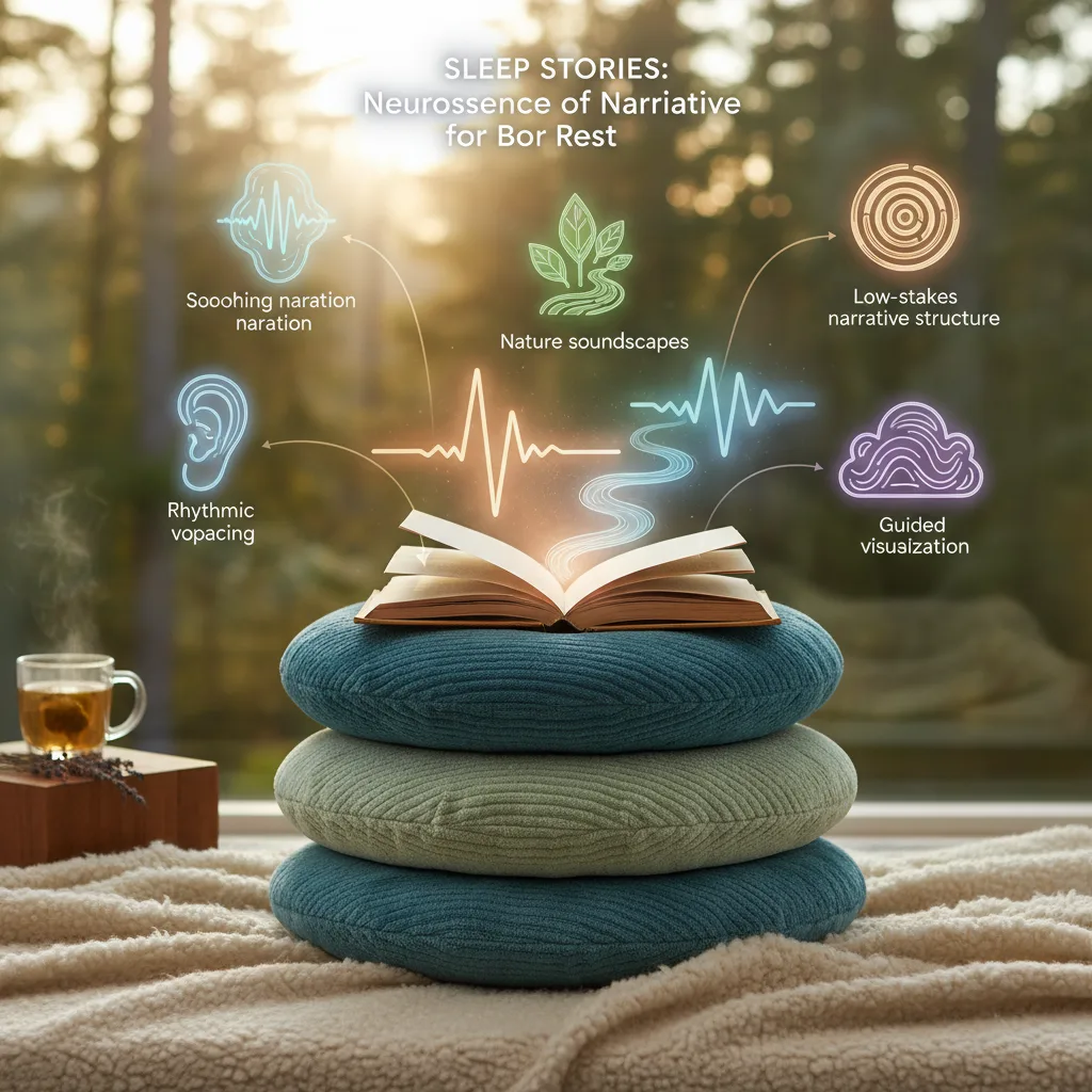 A person relaxing in bed listening to sleep stories