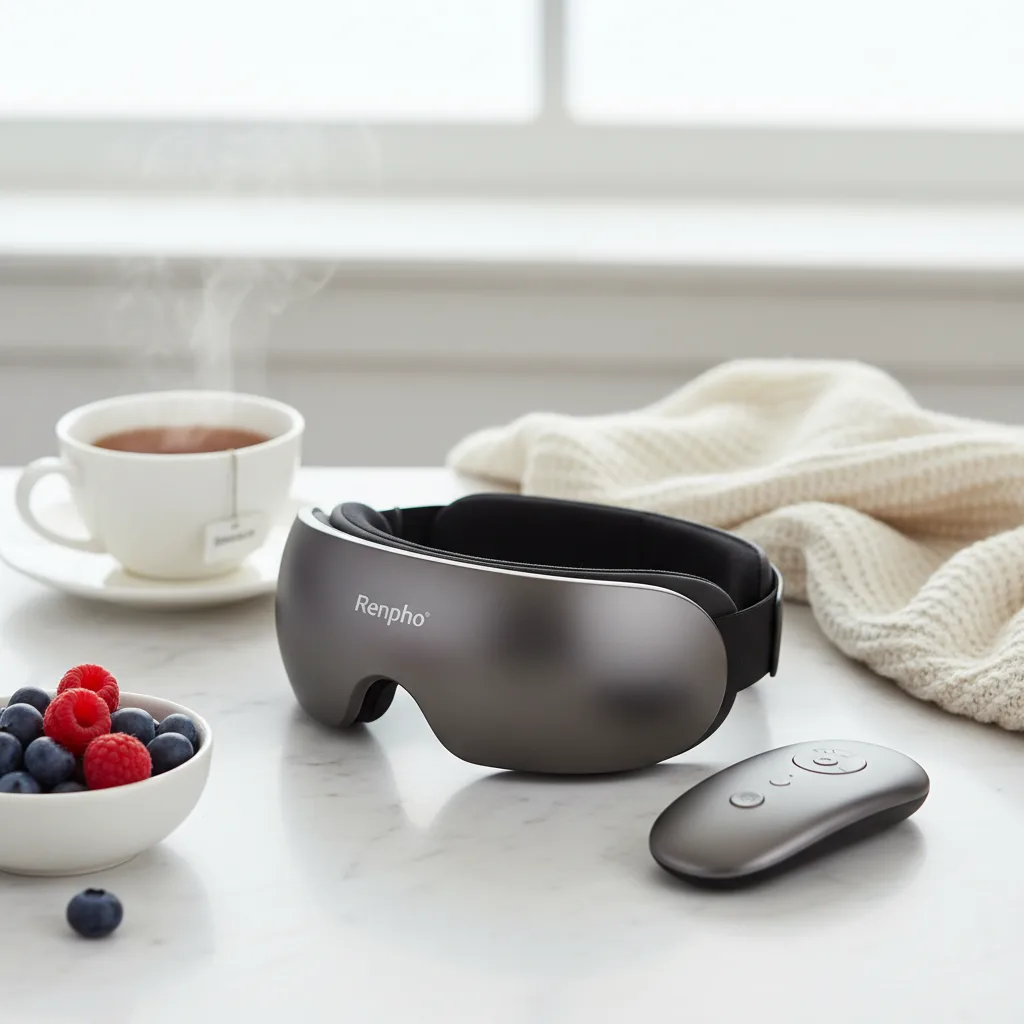 Renpho 2.0 Eye Massager with Remote Control showcasing its features, detailed in walmart reviews product 176973474