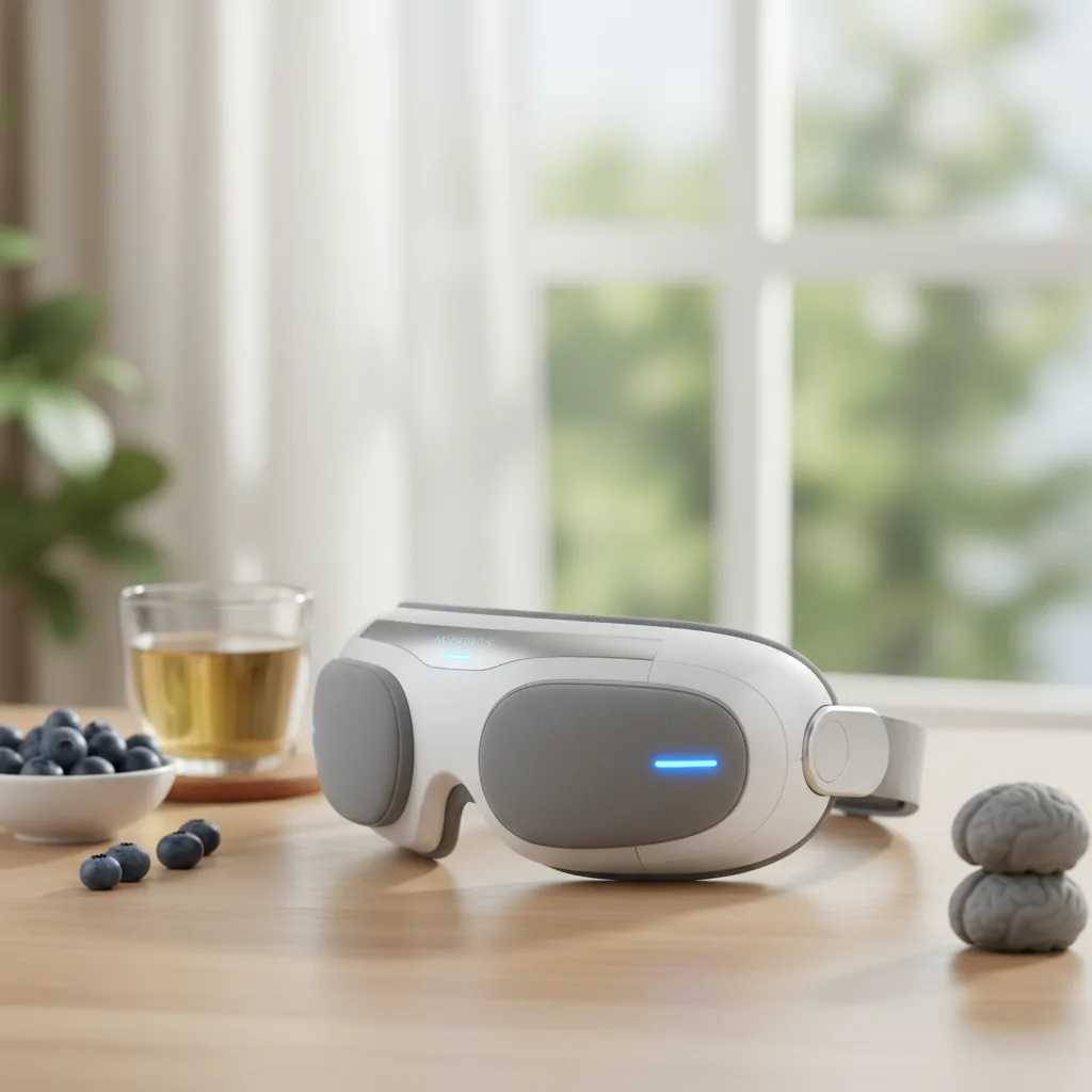 Detailed review of Homedics NuView Auto-Compression System based on walmart reviews product 3211698466, showing the device in use for ocular and cognitive relief.