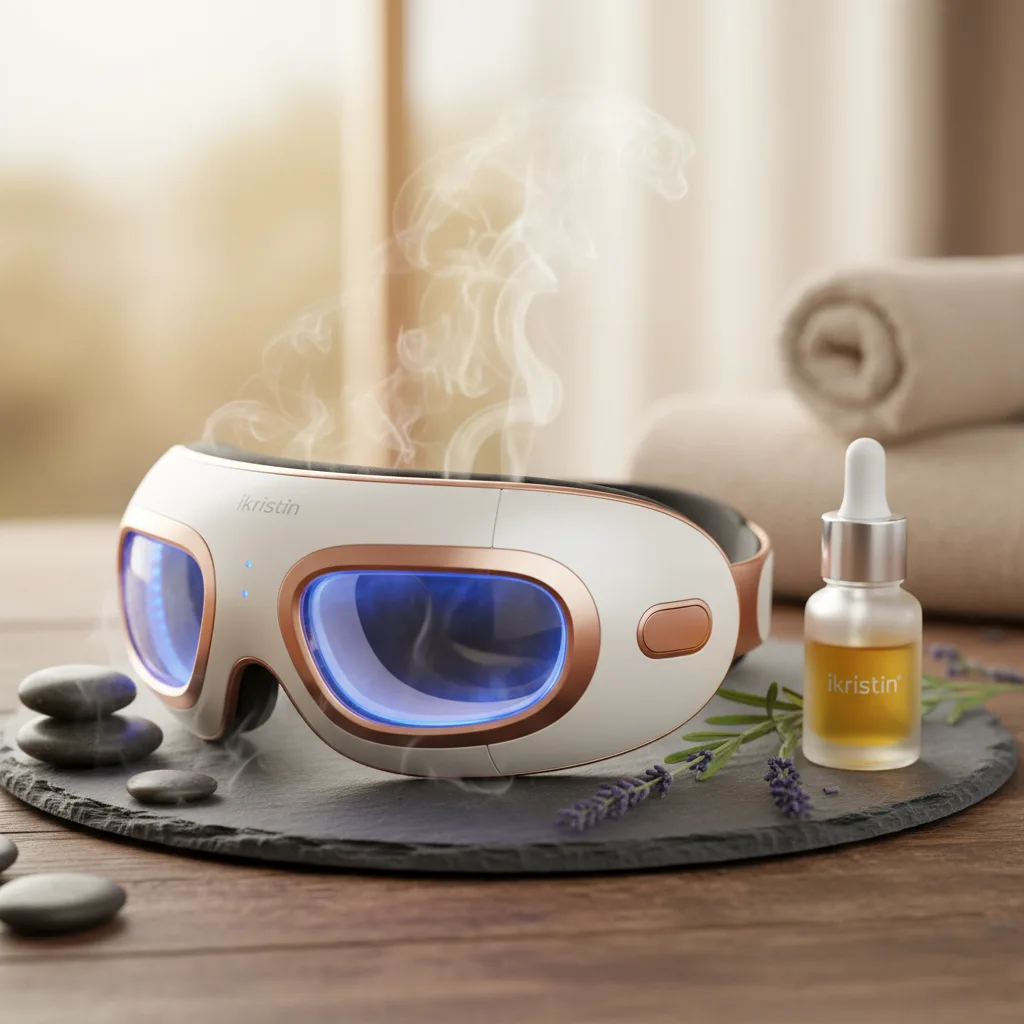 Ikristin Heated Compressor eye massager being used for relaxation, aligning with positive walmart reviews product 5234685274 feedback.